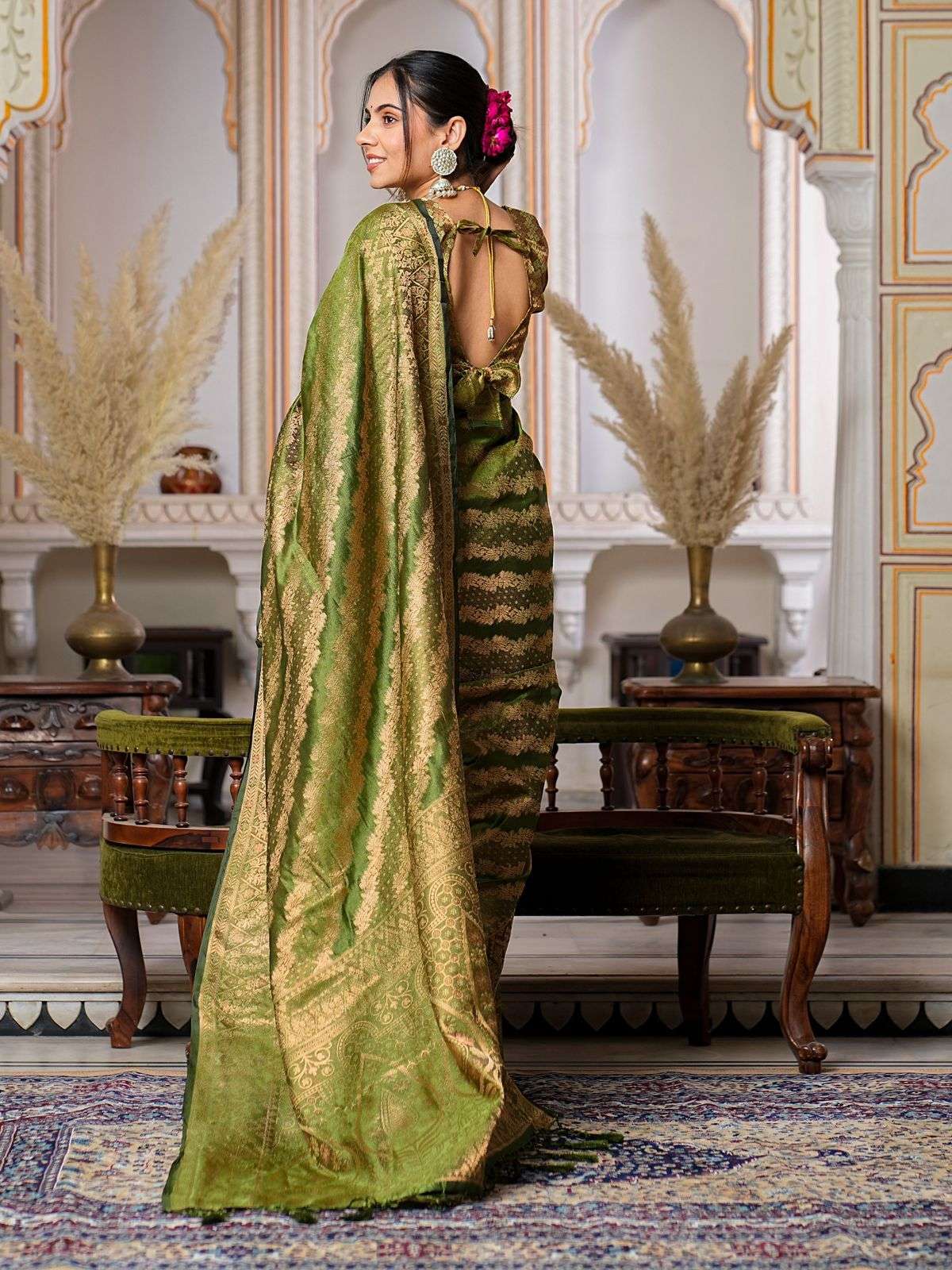 Mehandi GreenColor Pure Organza Saree 